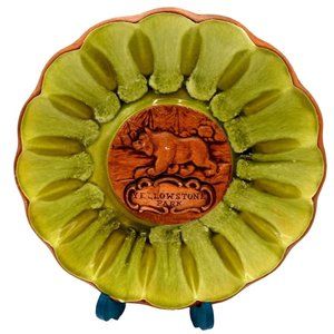 Yellowstone Park Bear Treasure Craft Green Retro Bowl Candy Dish Ashtray Vintage